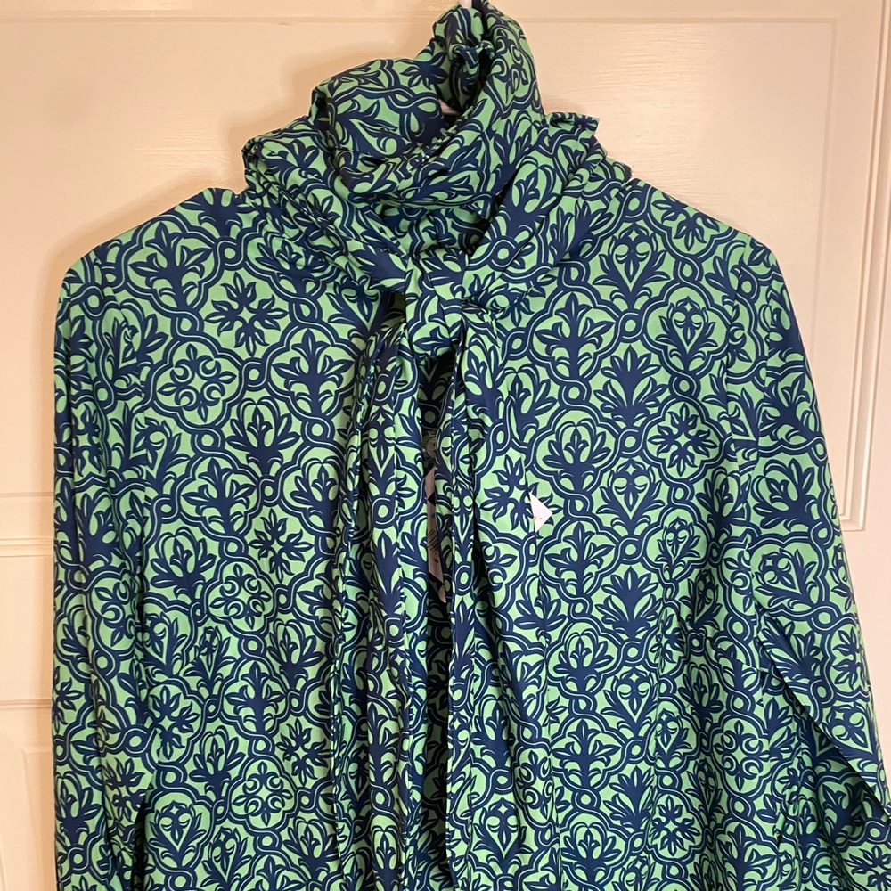 NWT Gretchen Scott Designs Small L’Echarpe blouse Navy Green woman’s boutique